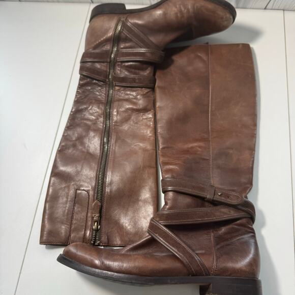 Y2K Vintage Cole Haan Tall Brown Leather Buckle Harness Riding Boot Size 7.5 - Picture 8 of 11